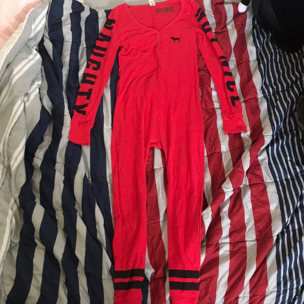 Dark pink Pink onesie with butt flap